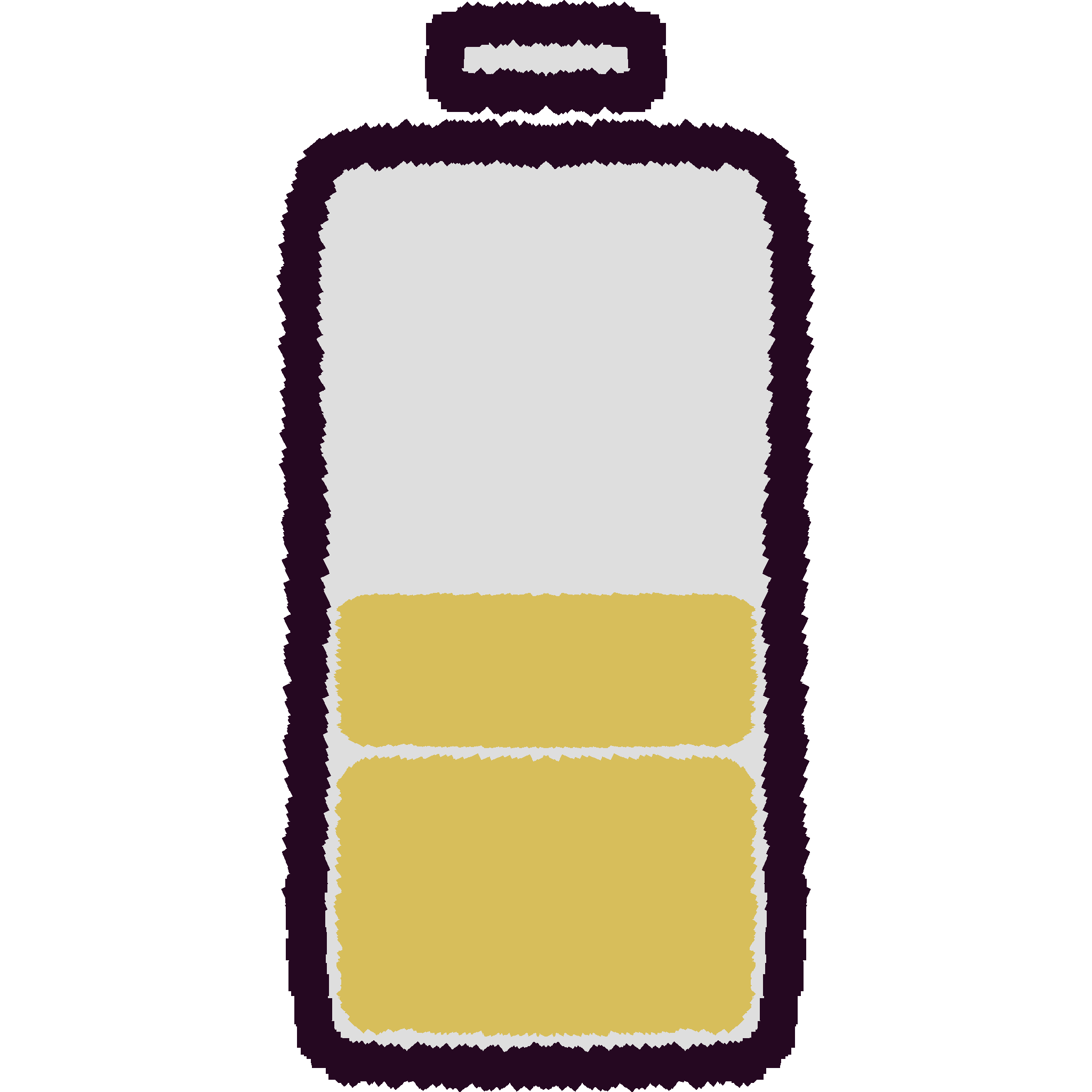 A drawing of a mostly transparent battery with 1 and a half yellow bars on the bottom of it.
